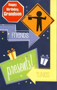 Happy BIRTHDAY Card FOR GRANDSON, Friends Presents Tunes by Gallant Greetings +✉ - Picture 1 of 4