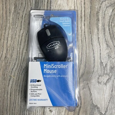 Belkin MiniScroller Mouse -USB PS/2 Adapter- Model F8E841-Black New  - Image 1 of 4