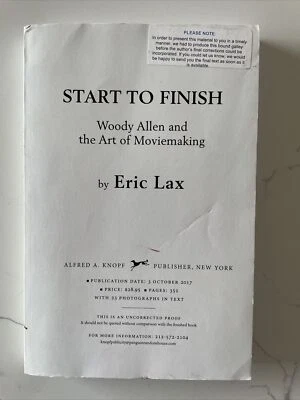 Start to Finish: Woody Allen & the Art of Moviemaking by Eric Lax (2017, Proof) - Image 1 of 4