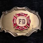 Vintage FD Fire Department Fire fighter Brass Belt Buckle Raintree 1978