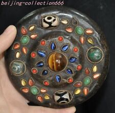 4'' China Hongshan culture Meteorite iron inlay agate Dzi Bead gem sacrifice UFO