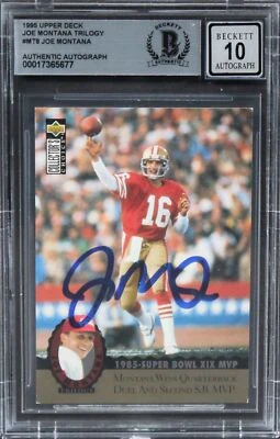 49ers Joe Montana Signed 1995 Upper Deck Trilogy #MT8 Card Auto 10! BAS Slabbed - Image 1 of 2