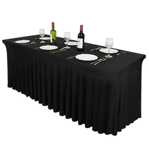 Black Table Skirts for Rectangle Tables 6ft - Spandex Table Cover for 6 Foot ... - Picture 1 of 9