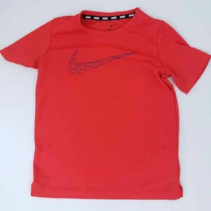 Nike Dri-Fit Short Sleeve Shirt Boys Small Red Large Swoosh Front EUC - Picture 1 of 3