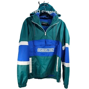 Members Only Sport Anorak Jacke türkis blau weiß Colorblock Kapuze XL - Bild 1 von 6