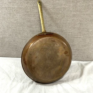 VTG Copper Pan Frying 10” skillet Cookware Brass Handle, Tin Lined - Picture 1 of 8