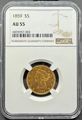 1859 $5 LIBERTY GOLD HALF EAGLE NGC AU55 11XXIB25 - Image 1 of 4
