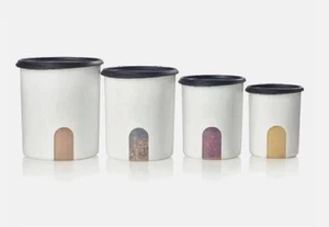 New Tupperware One Touch Canisters Set of 4 White with Black Seal RRP$97 - Picture 1 of 2