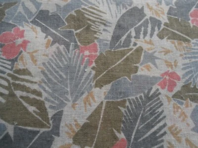 2 Yards 44" wide polyester linen Hawaiian print pink grey green white Fabric  - Image 1 of 3