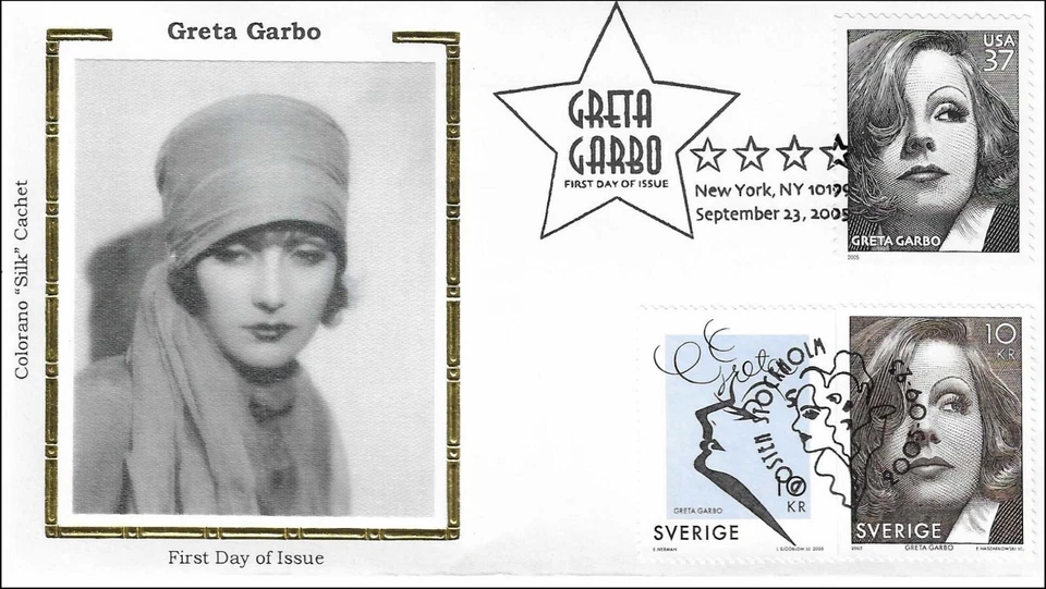 Greta Garbo Suecia Actor Estrella de Cine de Hollywood Suecia EE. UU. Seda Colorano FDC 2005 Foto 1 de 1