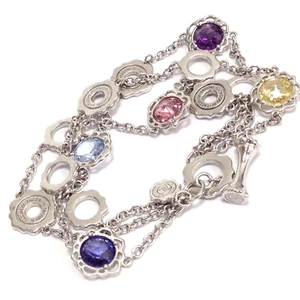 TACORI IV 925 Sterling Silver Multi Color CZ Gemstone 3-Strand Lotus Bracelet 7" - Picture 1 of 10