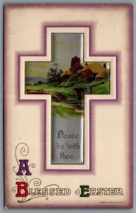 Postcard Easter c1911 John Winsch A Blessed Easter Peace Be With Thee Cross - Picture 1 of 2