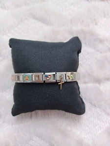 Italian Stainless Steel Charm Bracelet With 11 Charms Disney Art Patriotic Pets - Picture 1 of 6