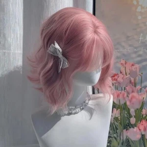 Hair Extension Pink Anime Cosplay Wigs Lolita Synthetic Wigs with Bangs Daily - Picture 1 of 11