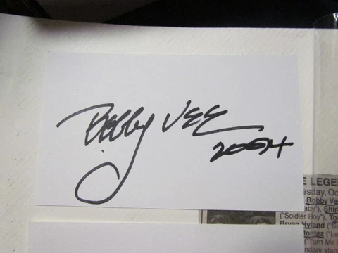 Bobby Vee signed Index Card Beckett Pre-Certified Cover