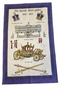 Vintage Tea Towel Kitchen Souvenir Queen Silver Jubilee Coach Purple A32-6 # - Imagen 1 de 3