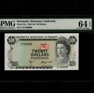 Bermuda 20 Dollars 1984 P-31c * PMG Unc 64 EPQ * Queen Elizabeth * - Picture 1 of 2