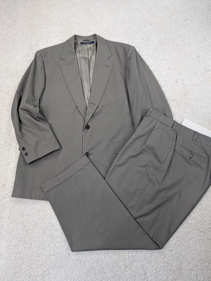 Brooks Brothers Suit Mens 48R 36x27 Tan Cotton 2 Piece Jacket Pants Vintage USA - Image 1 of 4