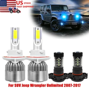 H13 H16 LED Headlight Fog Lights Bulbs For SUV Jeep Wrangler Unlimited 07-17 8K - Foto 1 di 14