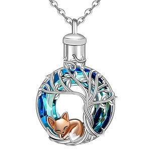Lovely Fox Tree of Life Crystal Urn Necklace - Keepsake Memorial Jewellery B68 - Picture 1 of 7
