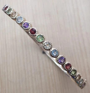 4.25ctw GENUINE MULTI-GEMSTONE 18K GOLD VERMEIL BANGLE NEW 7.25" - Picture 1 of 5