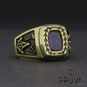 Elegante Anillo de Sello Personalizado de Plata de Ley 925K Y04 con Chapado en Oro Masónico - Imagen 1 de 8