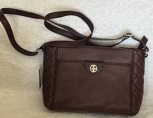 Giani Bernini Pebbled Genuine Leather Wine Handbag Quilted Sides Crossbody Bag - Picture 1 of 3