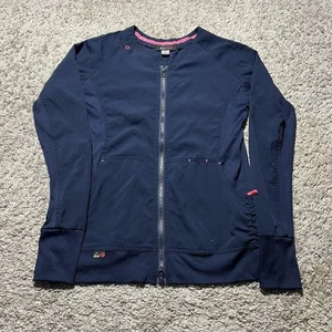 Koi Lite Full Zip Navy Blue Jacket Scrub Top Pockets Stretch Work Nurse - Picture 1 of 7