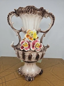 Vintage Capodimonte Flower Double Handle Vase Italy Porcelain Signed 17.5" × 13" - Picture 1 of 23