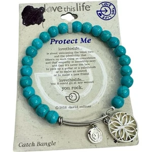 PROTECT ME love this life turquoise adjustable bracelet DAVID CULLINER - NEW - Picture 1 of 15