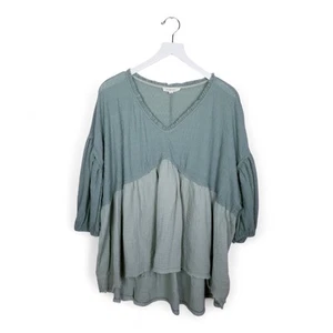 OLI & HALI Boho Tunic Sage Green Double Cotton Gauze Hi/Lo Style #MT1588 Size M - Picture 1 of 7