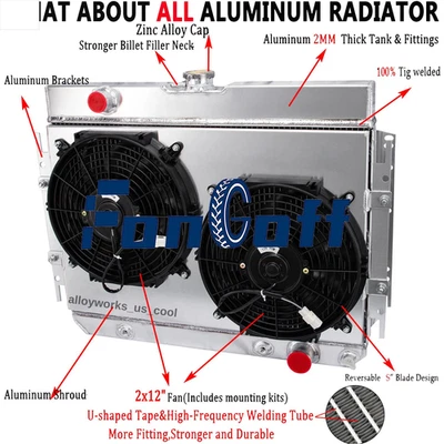 4 Row Radiator+Shroud Fan For 1963-1968 Chevy Bel Air/Impala/Chevelle El Camino Foto 1 de 4