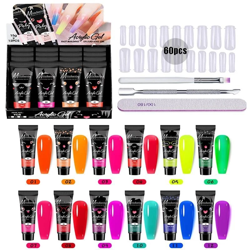 Juego de 12 colores de gel de extensión de uñas Kit de gel UV para remojo Regalo de constructor para mujeres Foto 1 de 4