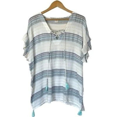 Cubierta de natación Surf Gypsy para mujer a rayas metálicas talla M túnica blanca de gasa playa piscina Foto 1 de 4