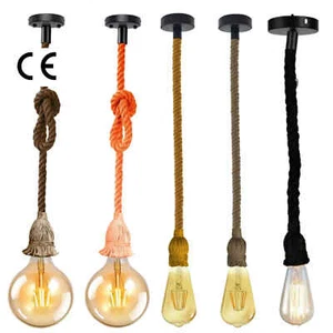 Industrie Hanf Seil Pendelleuchte Deckenlampe Vintage Retro Loft Lampe Kit E27 - Bild 1 von 49