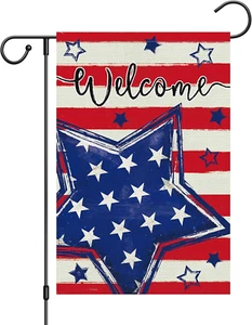 Welcome 4Th of July Garden Flag 12X18 Inch Double Sided, Burlap American Stars a - Picture 1 of 12