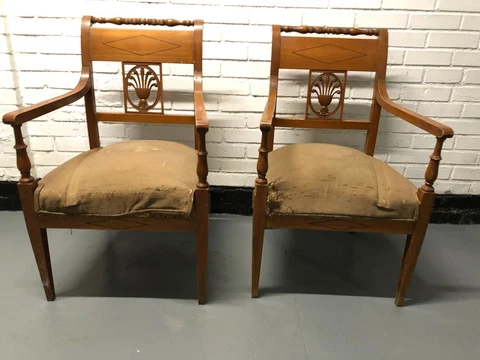 THREE Biedermeier/Empire Fruitwood  Antique ArmChairs (3) Cover