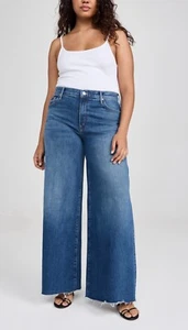 Mother The Swisher Sneak Fray Wide Leg Jean Womens 32 Punch Buggy Blue Raw Hem - Picture 1 of 13