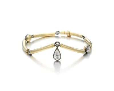 18k Rose Gold Bars & 0.50ct pear & 1.00ct Round Three Lab Grown Diamond Bracelet - Image 1 of 4