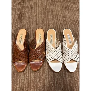 Lot of 2 Vintage Polly Bergen Woven Leather Mules Slides Heels Made in Italy 7.5 - Picture 1 of 6