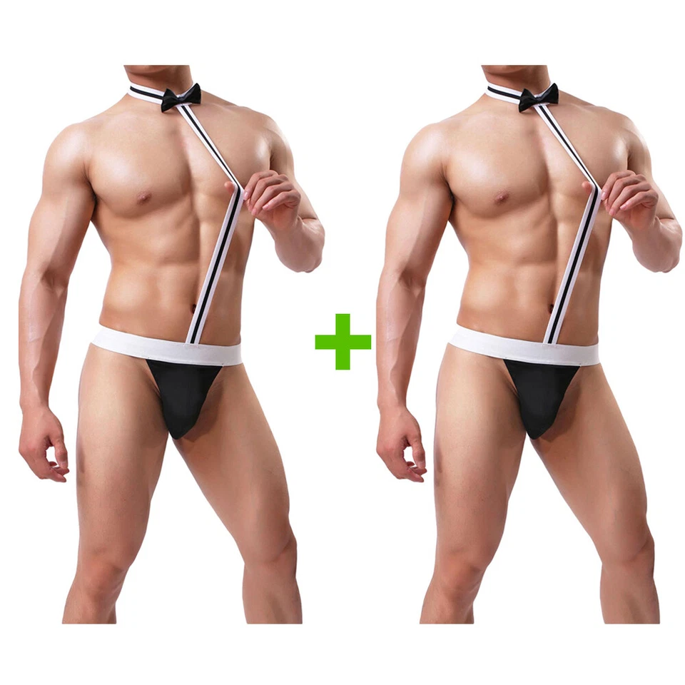 Sexy Disfraz de Mankini con Tanga Tirantes de Pajarita con Cuello para Hombre Foto 1 de 4