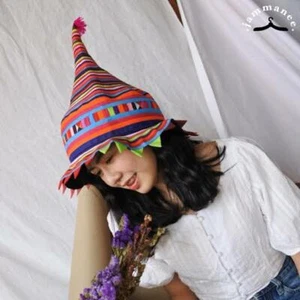 Sombrero tribu colina forma cilíndrica espiral (cabeza puntiaguda/forma sombrero de bruja) elegante - Imagen 1 de 5