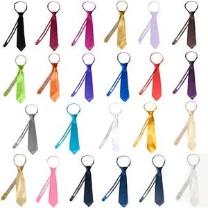 Satin Zipper tie for Baby Toddler Kid Teen Boy Formal Tuxedo Suit 23 Color Pick - Picture 1 of 7