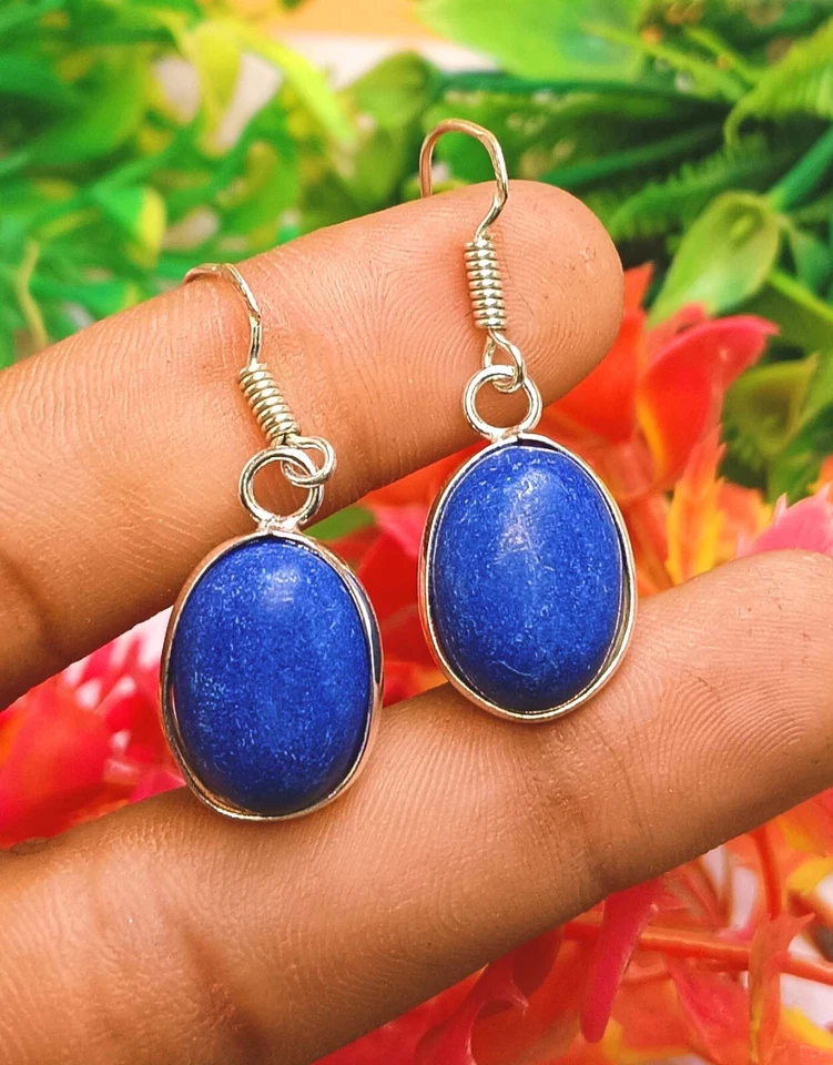 Regalo Piedras Preciosas de Ónix Azul Chapado en Plata de Ley 925 1 Par Pendientes Boho Joyería Foto 1 de 1