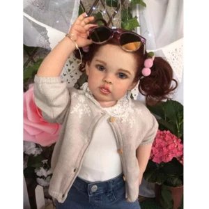 Bambola Reborn dipinta 30" bambina bambina capelli ricci radicati a mano panno corpo regalo - Foto 1 di 3