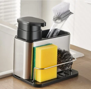 Sink Caddy Sponge Holder Organizer and Dish Soap Pump Dispenser Stainless Steel - Picture 1 of 8