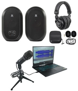 JBL 104SET-BT Powered Studio Monitors w/Bluetooth + USB Microphone + Headphones - Picture 1 of 12