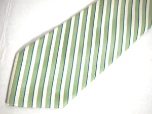 Vtg Eagle Mens Necktie Tie Green White Blue Striped Silk 61" Long Career - Picture 1 of 4