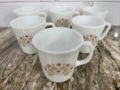 Vintage Pyrex Summer Impressions 5 Coffee Hot Chocolate Tea Cups Mugs 1 Creamer - Image 1 of 4