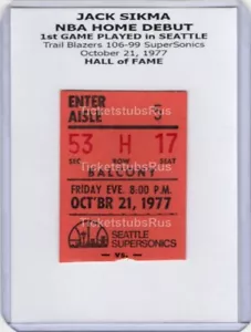 Boleto Jack Sikma NBA DEBUT EN CASA 1er Juego Seattle 1977 Sonics Blazers 10/21 - Imagen 1 de 12